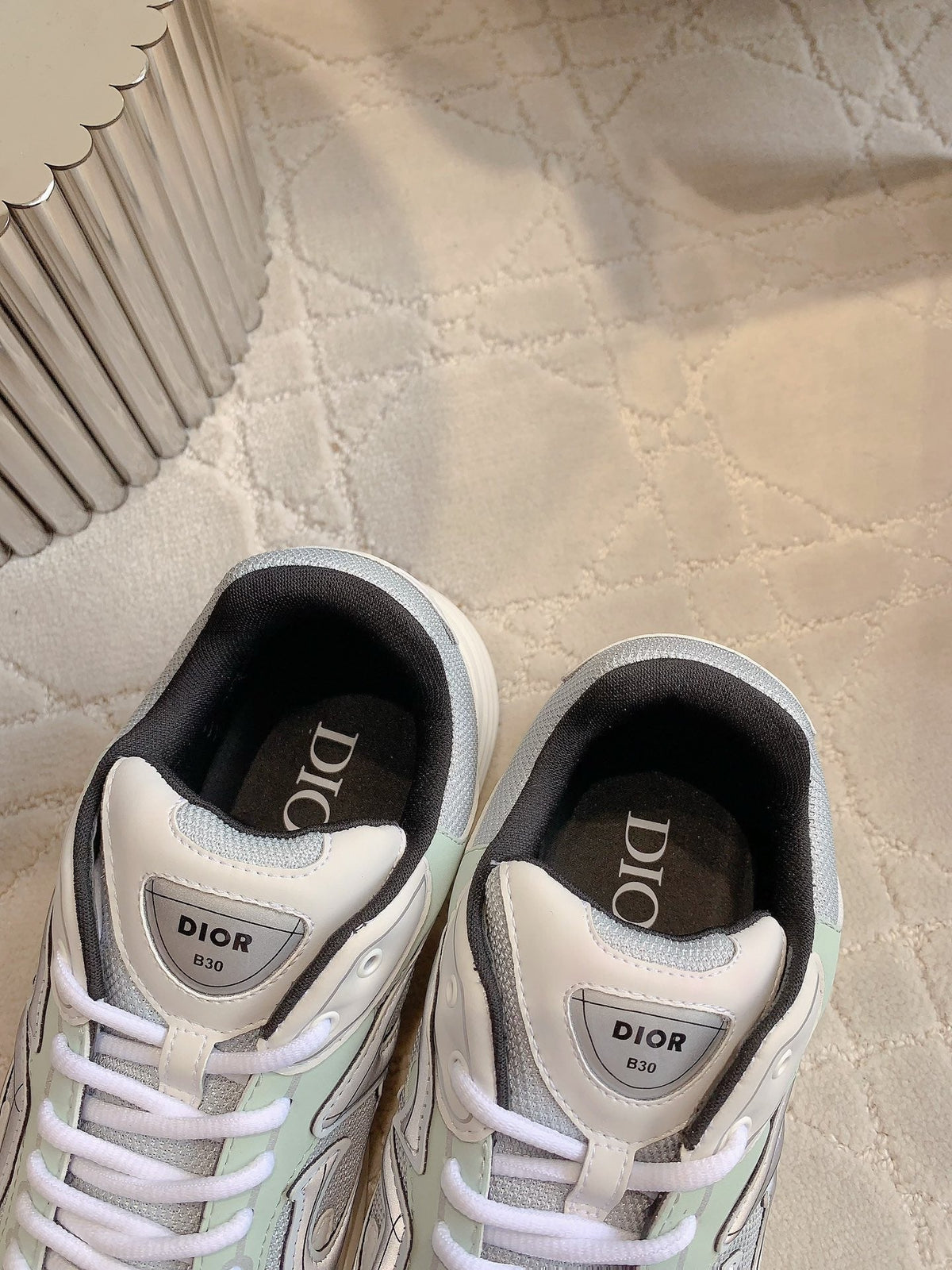 CD B30 Sneaker Grey White Mix Pale Jade Green Polyester Mesh Fabric And Calfskin