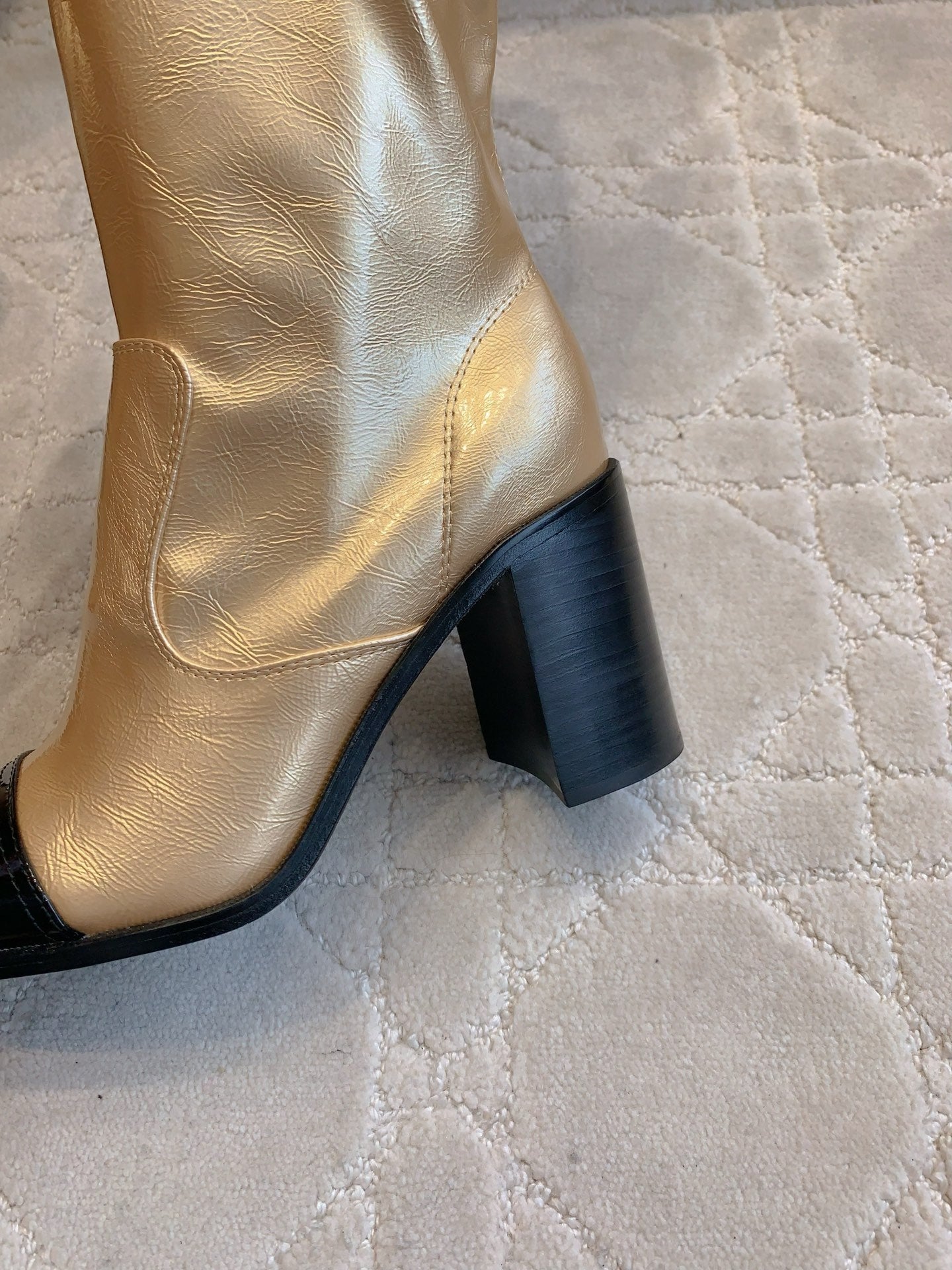CC 25 Heeled Long Boot Light Gold mix Black Patent Leather 516681