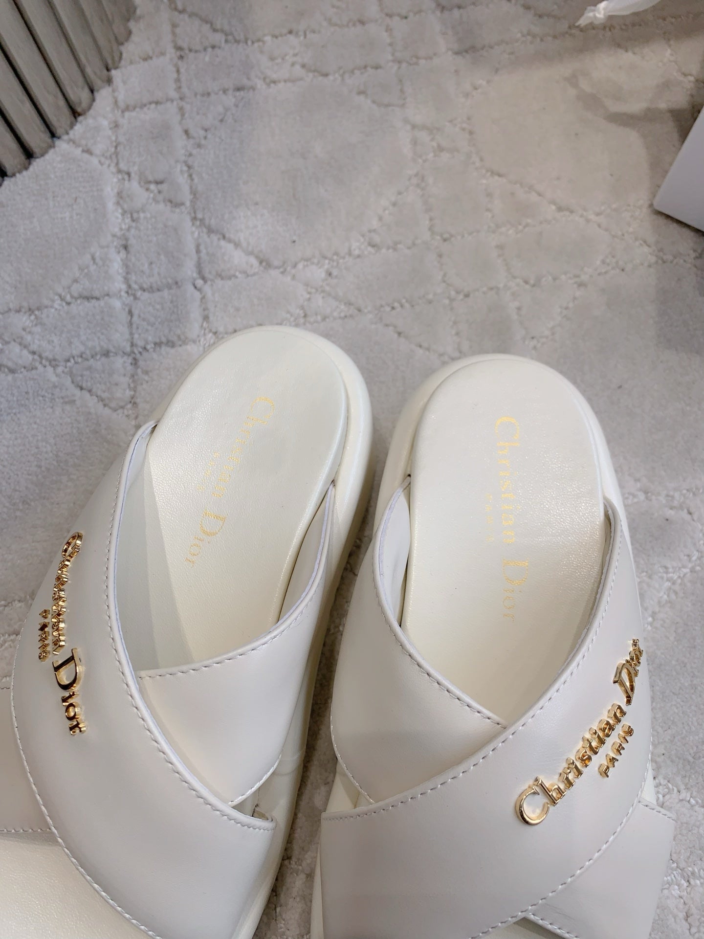 CD 26s  Platform Sandals 65 White Lambskin 644288