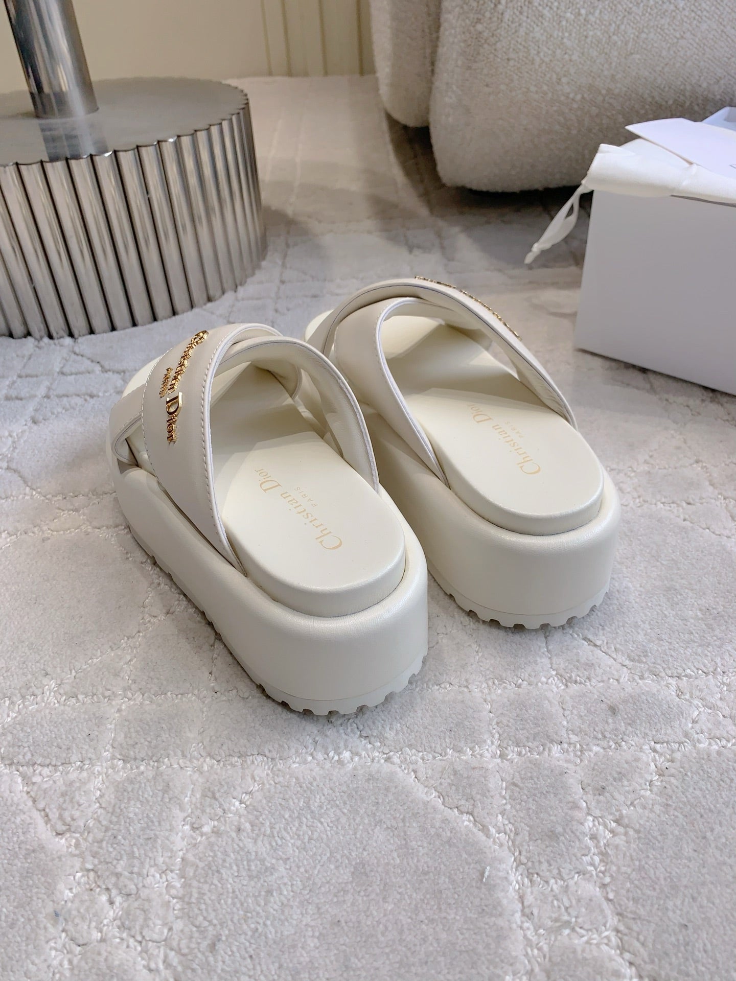 CD 26s  Platform Sandals 65 White Lambskin 644288