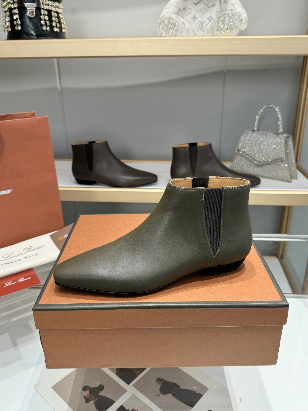 LP Sumire Ankle Boot In Dark Green Grey Nappa Calfskin 980104
