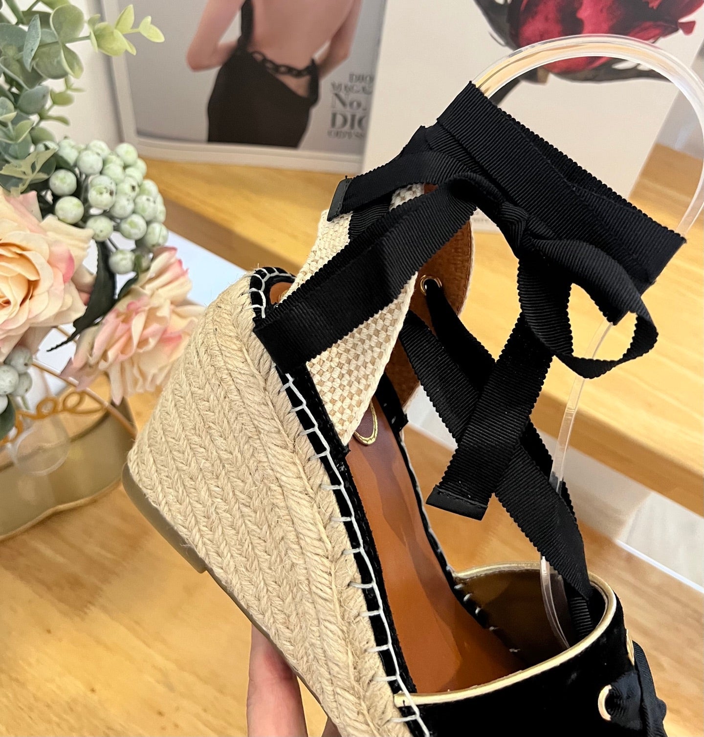 Valentino VLogo Signature Canvas Espadrille Wedges 95mm Suede Fabric 869250