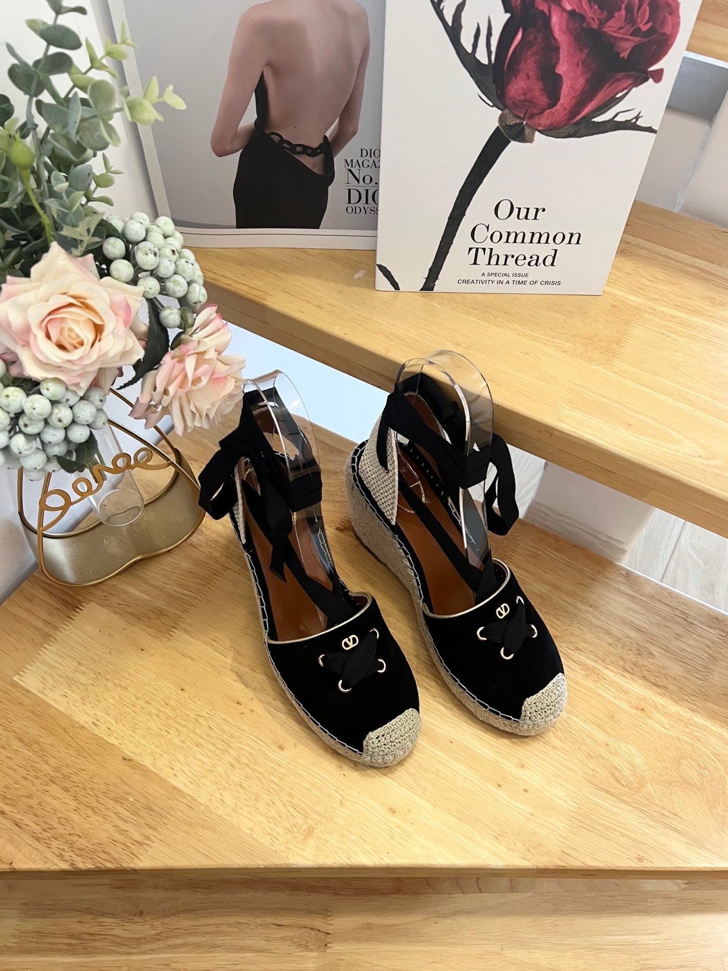 Valentino VLogo Signature Canvas Espadrille Wedges 95mm Suede Fabric 869250