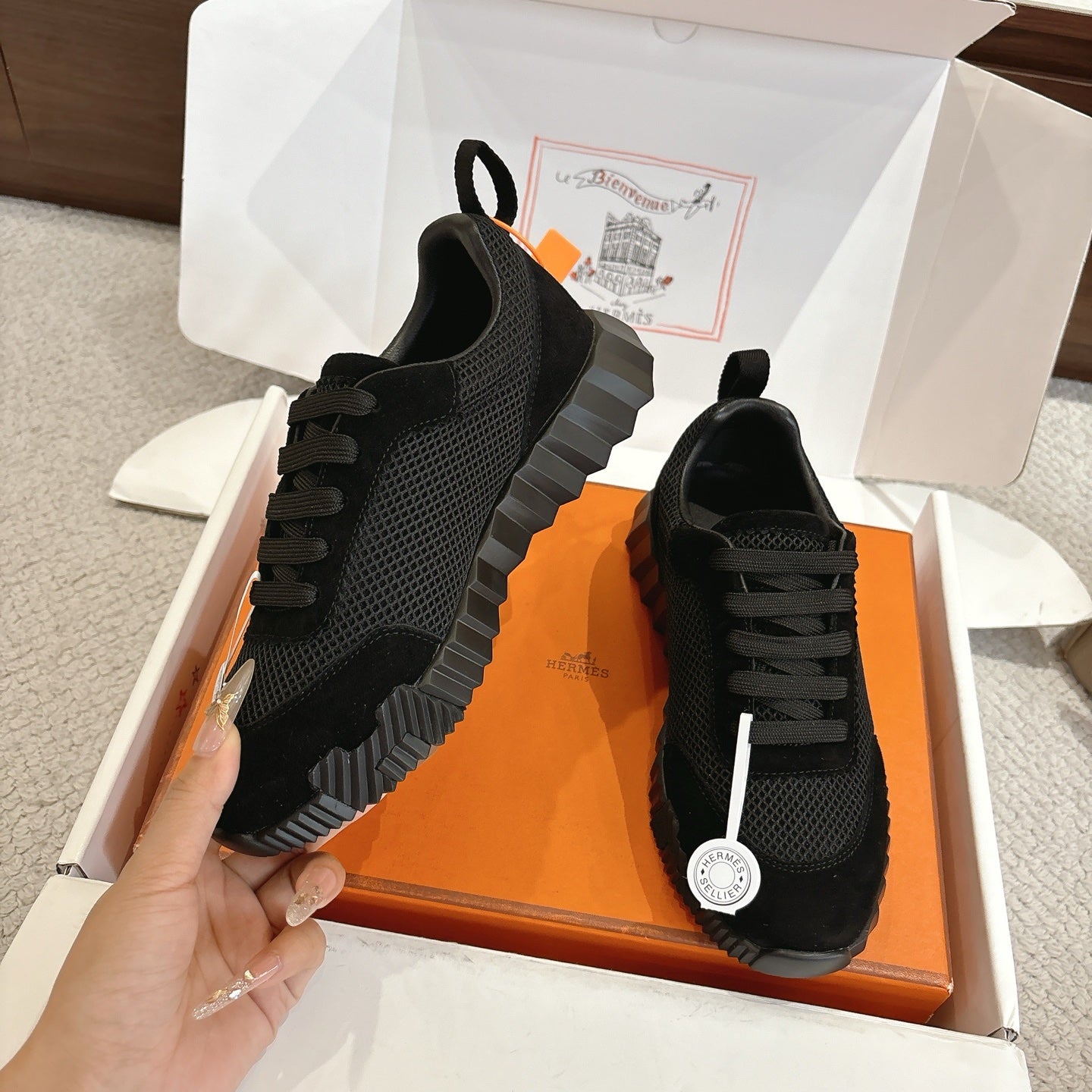 Hermes 2026 Bouncing Sneaker Black Suede Mesh