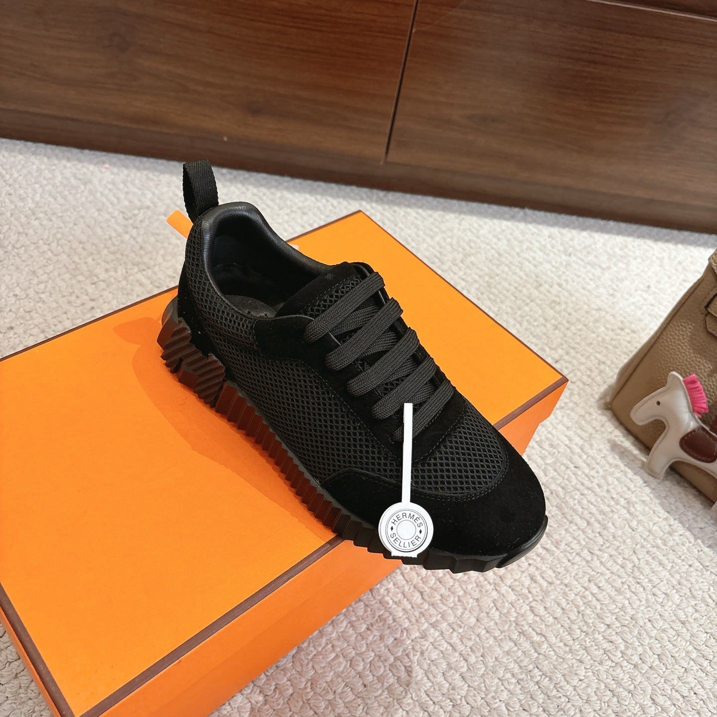 Hermes 2026 Bouncing Sneaker Black Suede Mesh