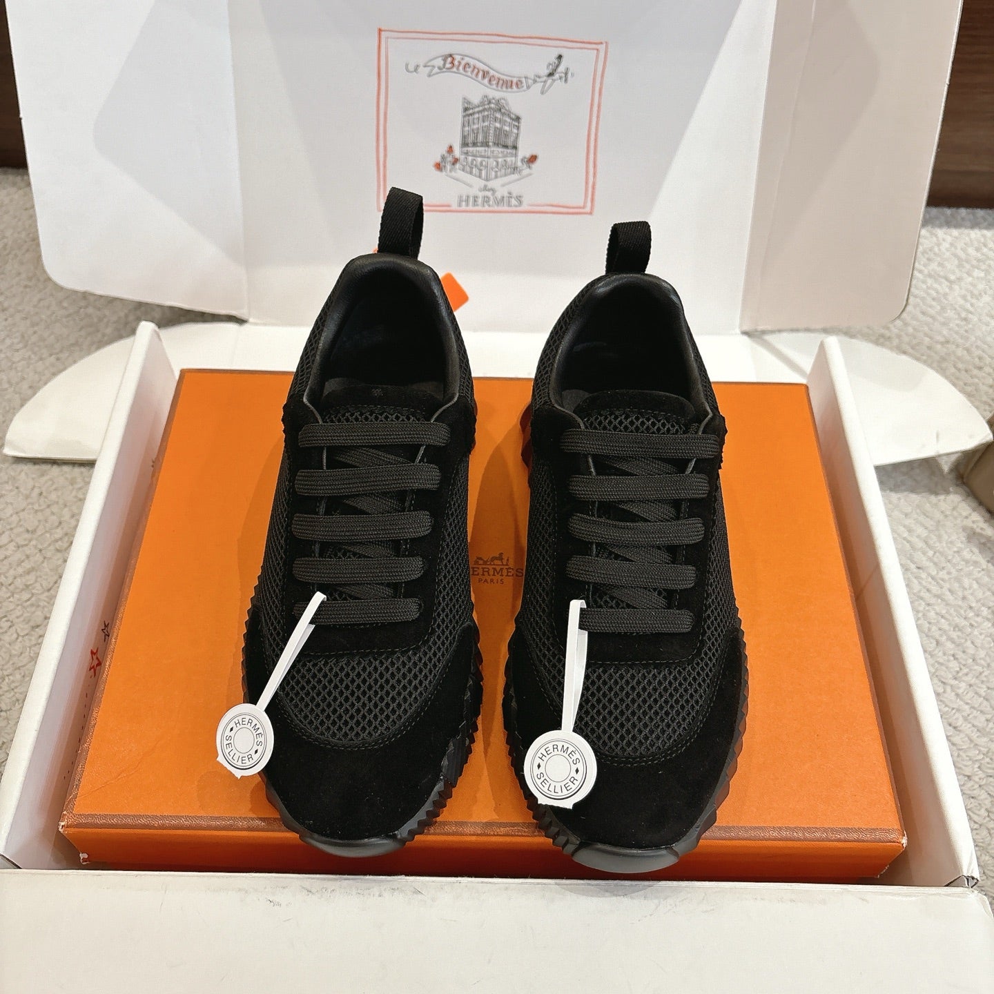 Hermes 2026 Bouncing Sneaker Black Suede Mesh