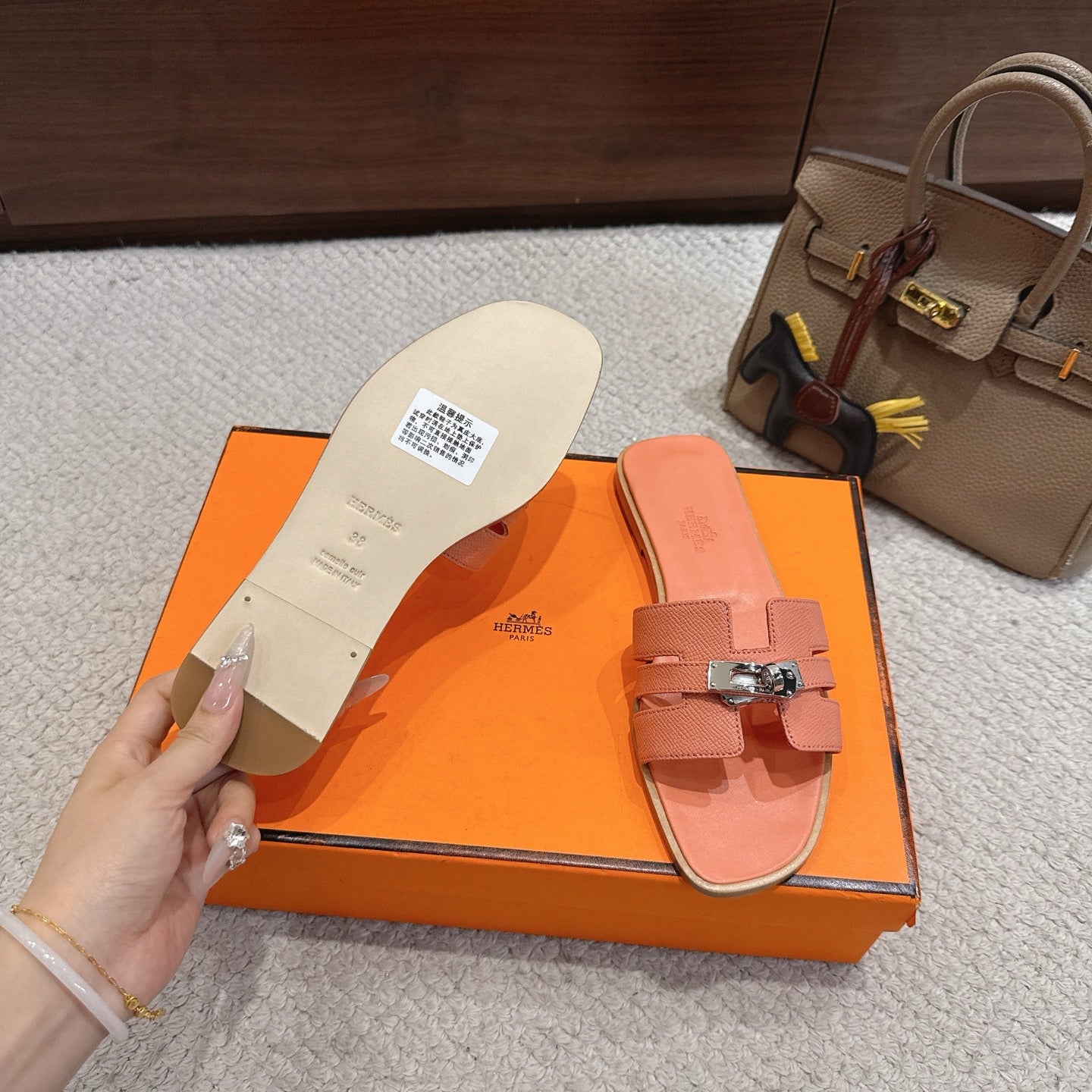 Hermes 2026 Sandal Peach Cowhide 804977