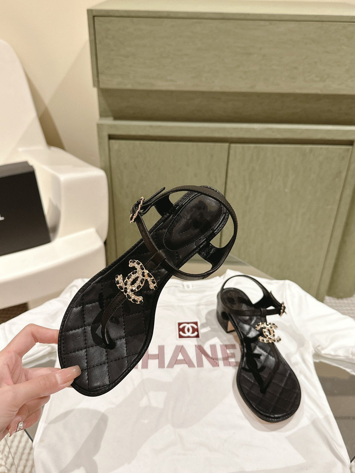 cc sandal 45 black lambskin