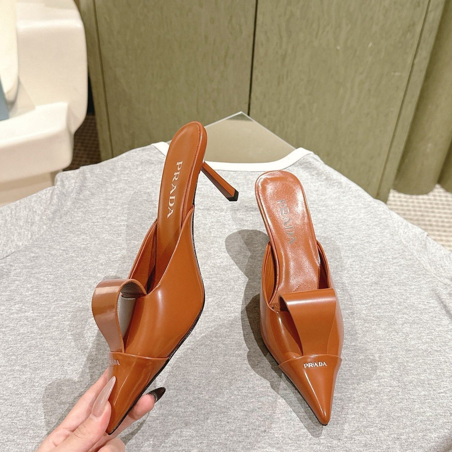 PRA 2026S High Heel Mule 80 Tan Brown Sheepskin 657667