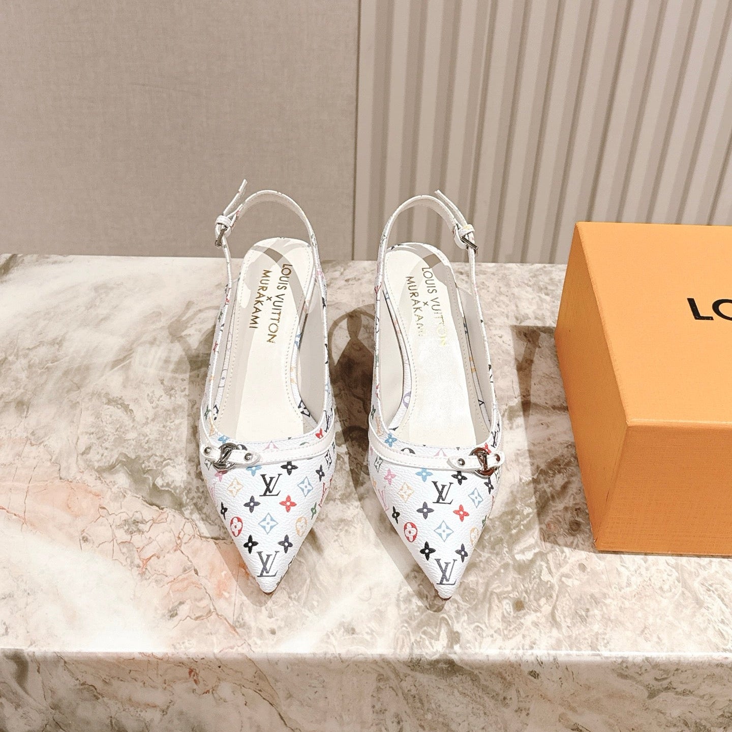 LV 26ss Slingback 45 White Multicolor Cowhide 656935