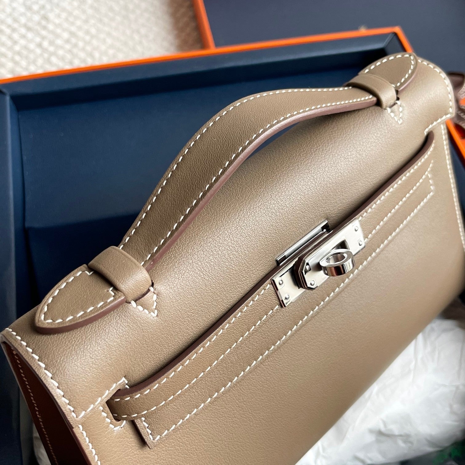 HM Kelly Pochette 22cm Swift Silver Hardware