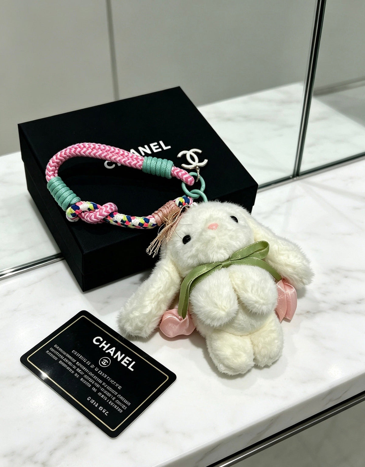 Chanel White Pink Tulips Rabbit Charm