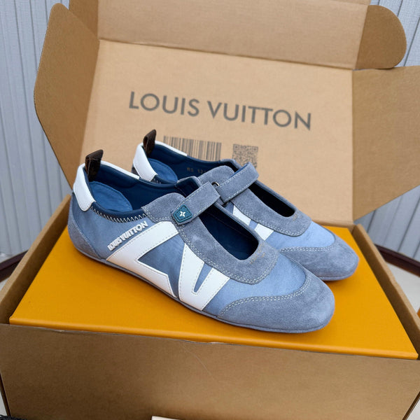 LV 26ss Sneakerina Mary Jane Blue White Suede 674022