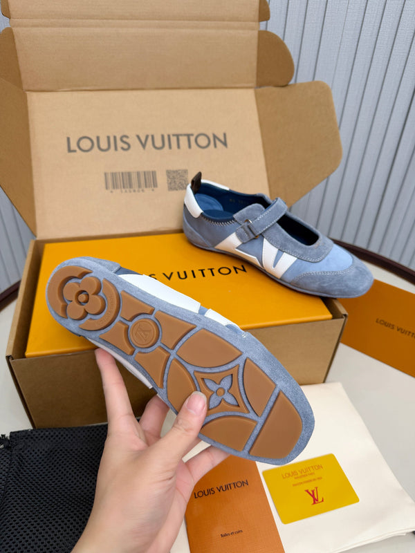 LV 26ss Sneakerina Mary Jane Blue White Suede 674022