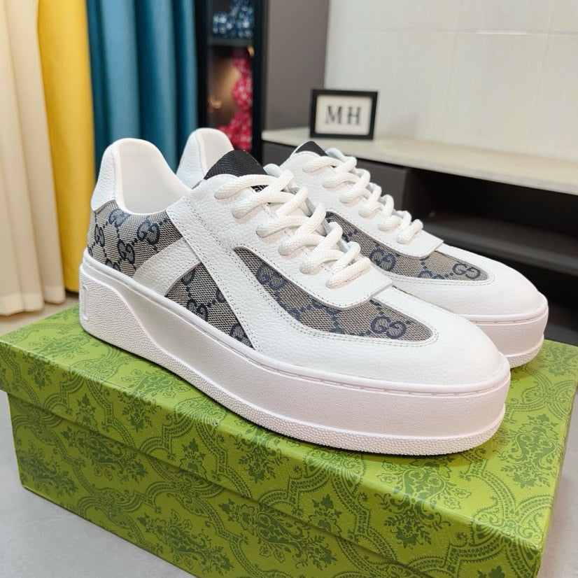 GG Men's Platform Sneaker White Blue Cowhide 523419