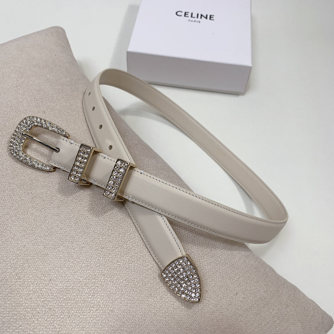 CL 25 MM MARCO BELT WITH STRASS IN WHTE CALFSKIN GOLD HARDWARE