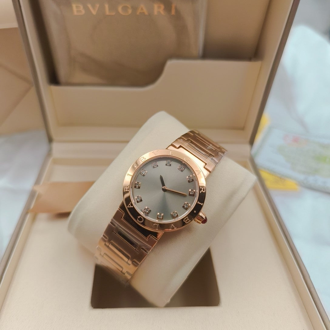 BVLGARI 33mm Diamond Numerals Pink Gold Case