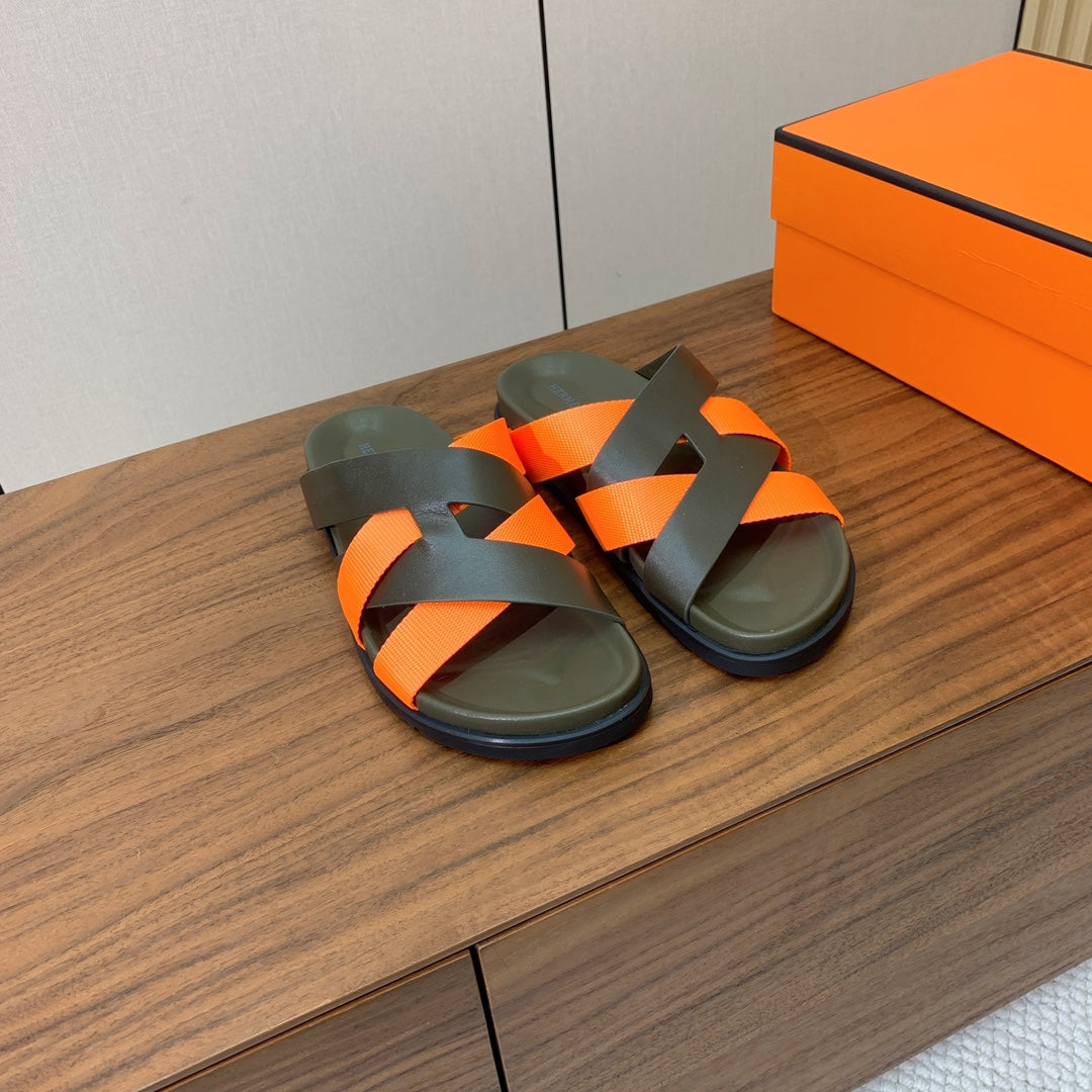 HM Kazimir Sandal Army Green Orange Frabic Calfskin 294010