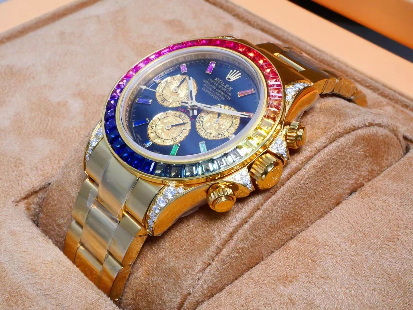 Rolex Daytona 40mm Gold Rainbow Case Black Dial