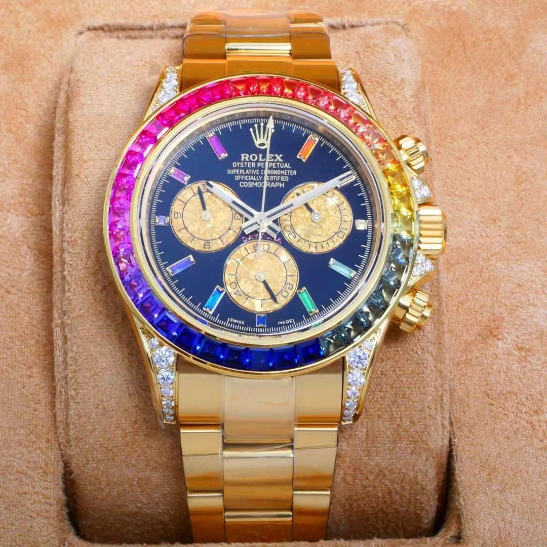 Rolex Daytona 40mm Gold Rainbow Case Black Dial
