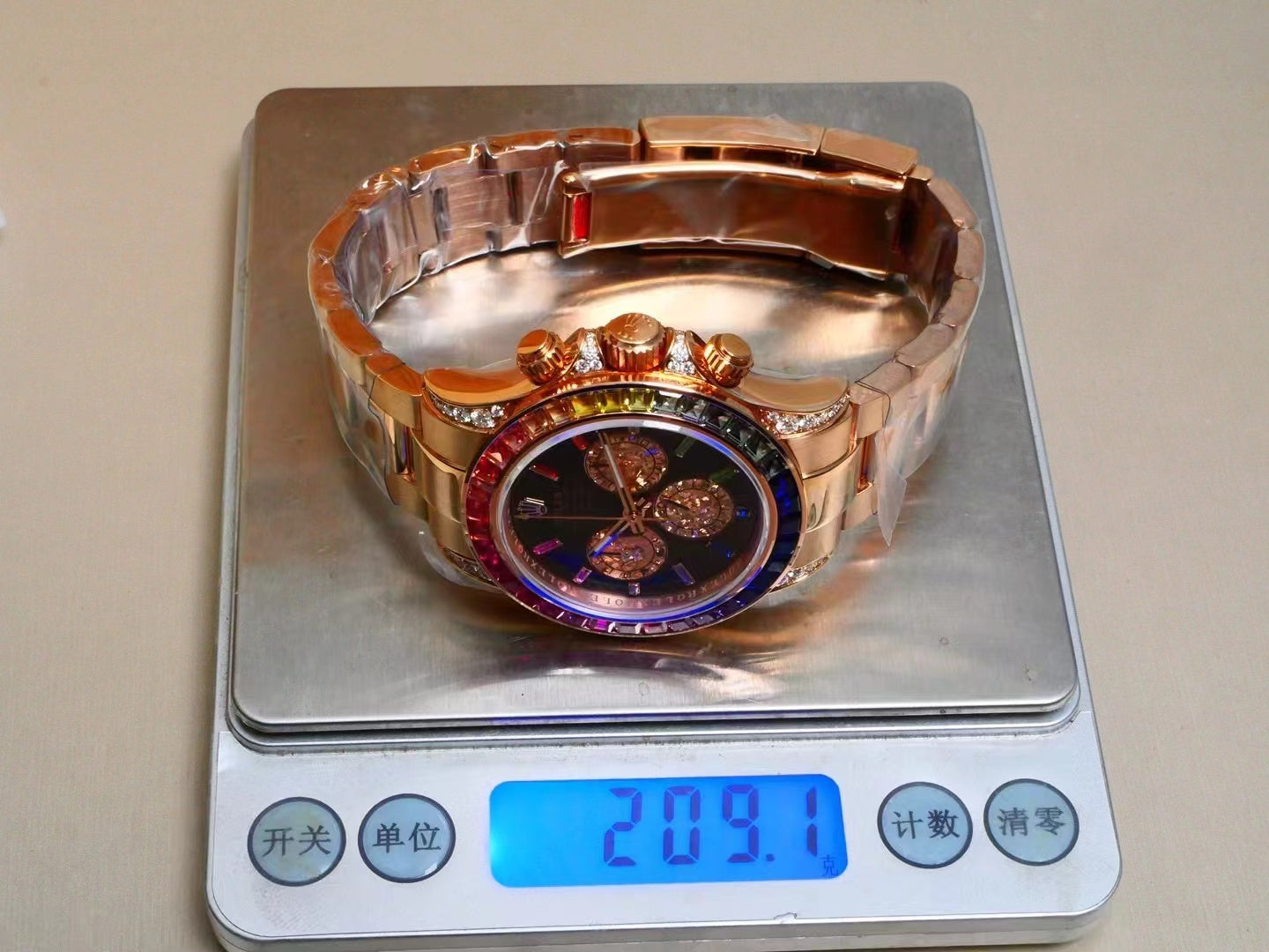 Rolex Daytona 40mm Rose Gold Rainbow Case Black Dial