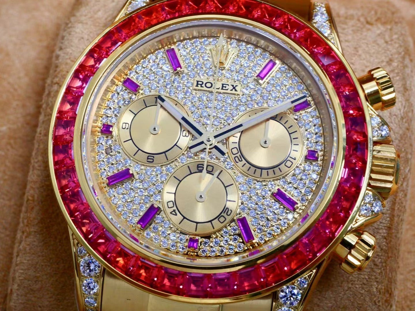Rolex Daytona 40mm Gold Case Red Diamond Case Diamond Dial