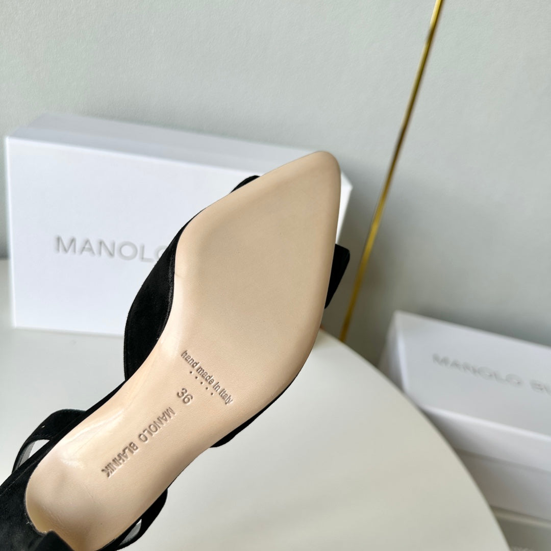 Manolo Slingback 7cm Black Suede Leather Bottom 451205