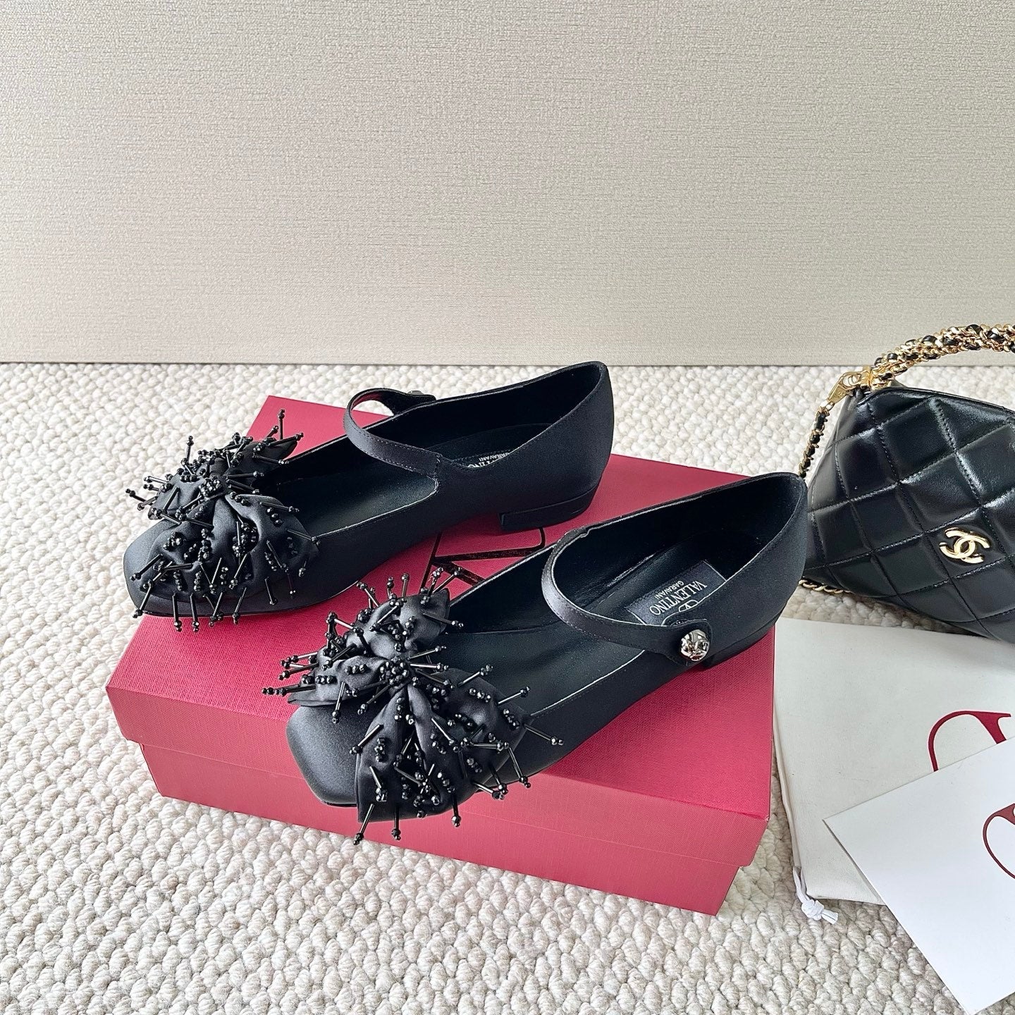 VT 25 Bow Marry Jane Flat Black Silk 345039