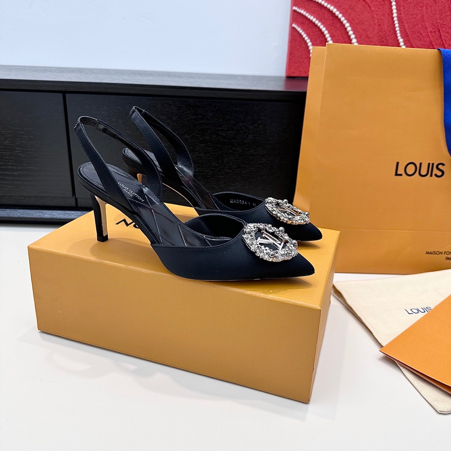 LV 26s Slingback 75 Black Premium Satin 622456