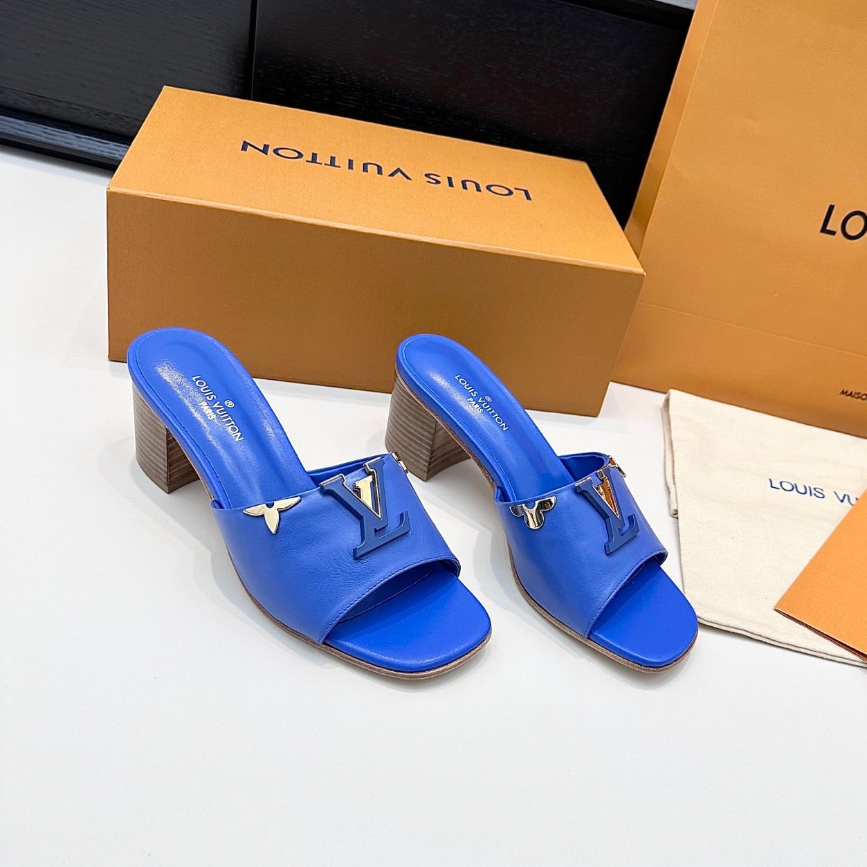 LV 26s High Heels 65 Sandals Cobalt Blue Calfskin 622402