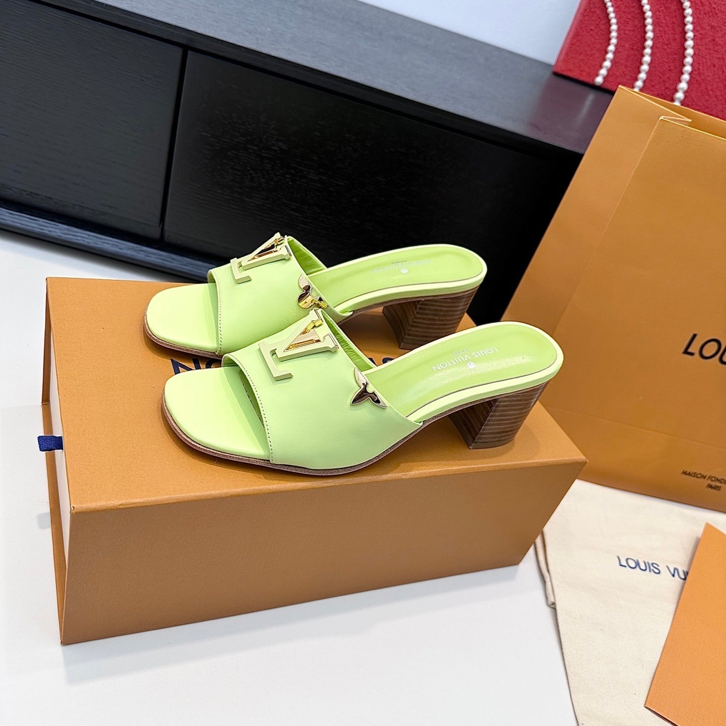 LV 26s High Heels 65 Sandals Light Mint Green Calfskin 622406