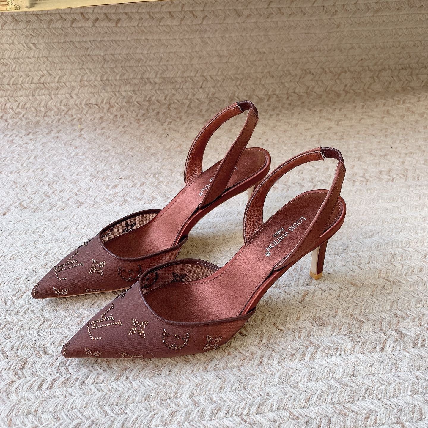 LV 26ss Slingback Reddish Brown Mesh Leather 669993 669991