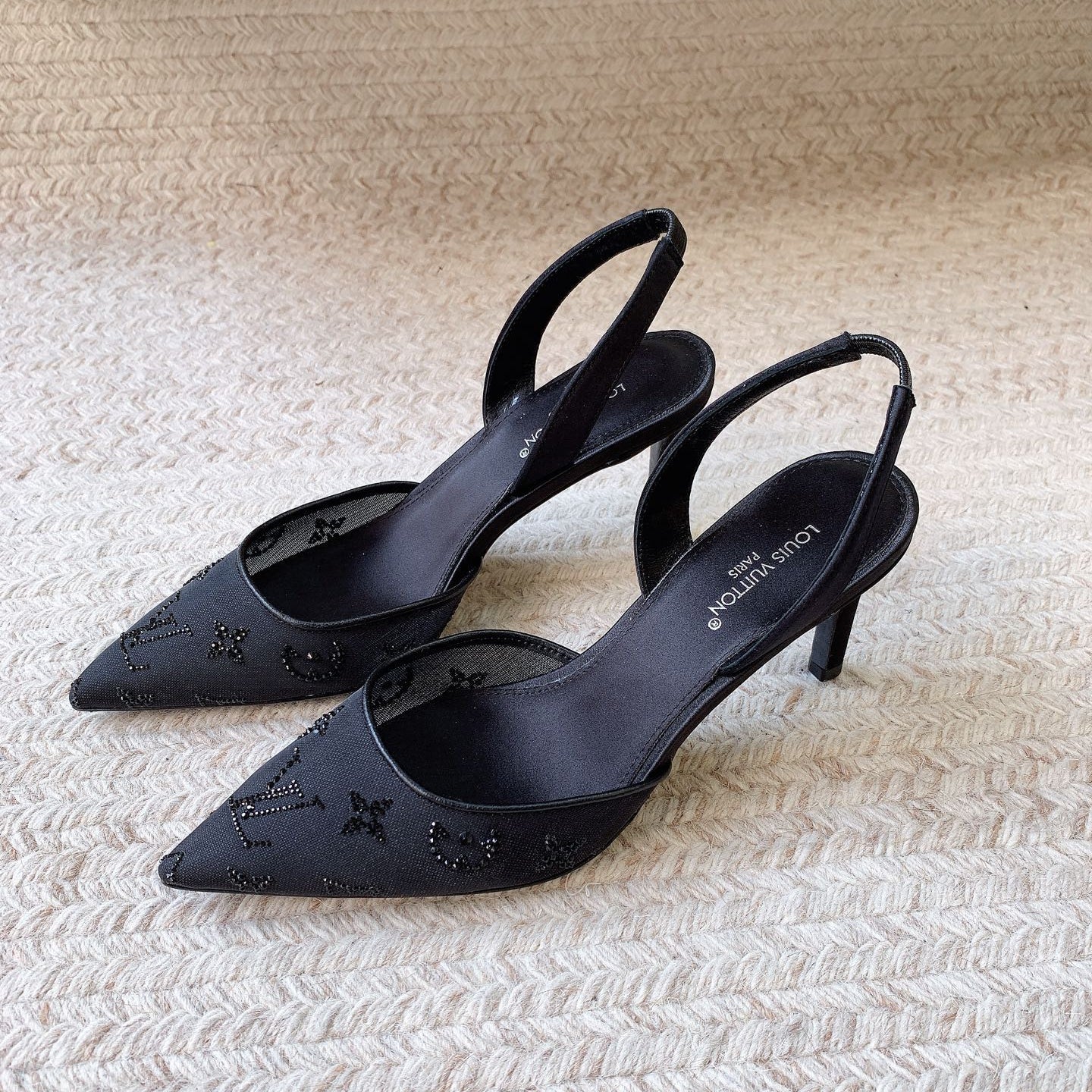 LV 26ss Slingback Black Mesh Leather 669996
