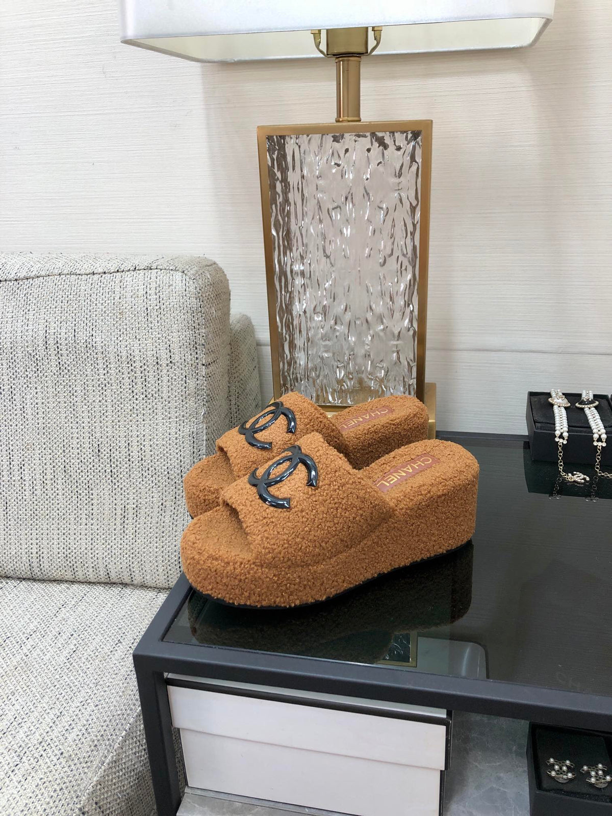 CC Wedge Sandal Brown Yellow Wool