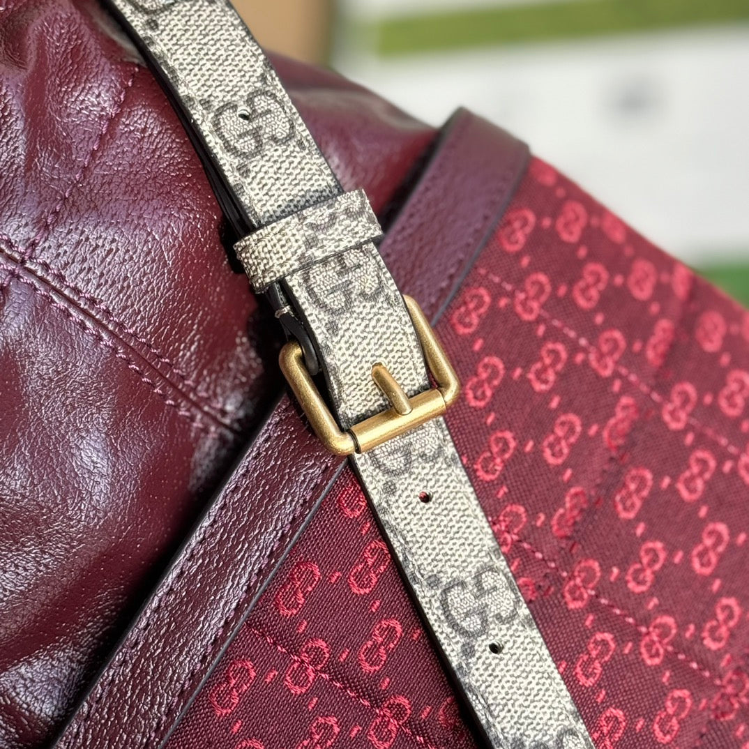 BUCKET BAG 18 IN BURGUNDY RED CANVAS AND CALFSKIN GOLD HARDWARE