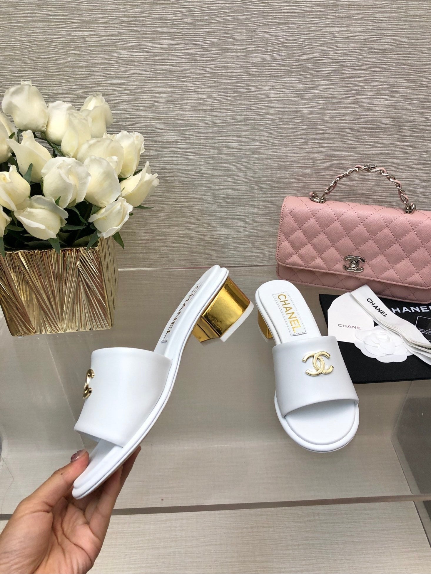 CC 25C Mid Heel Mule White Genuine Calfskin 212954