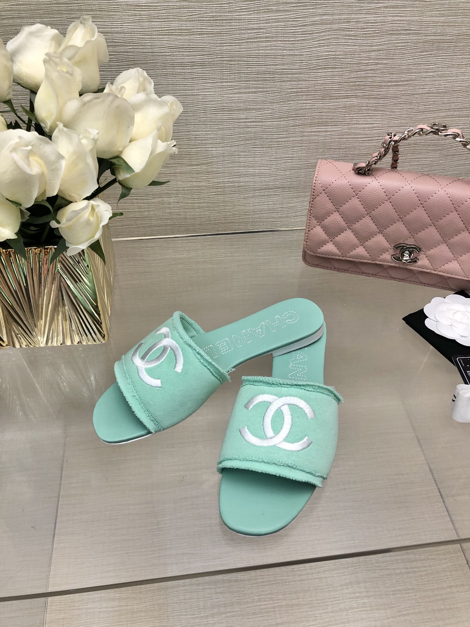 CC 25C Slippers Turquoise Fabric Material 212963