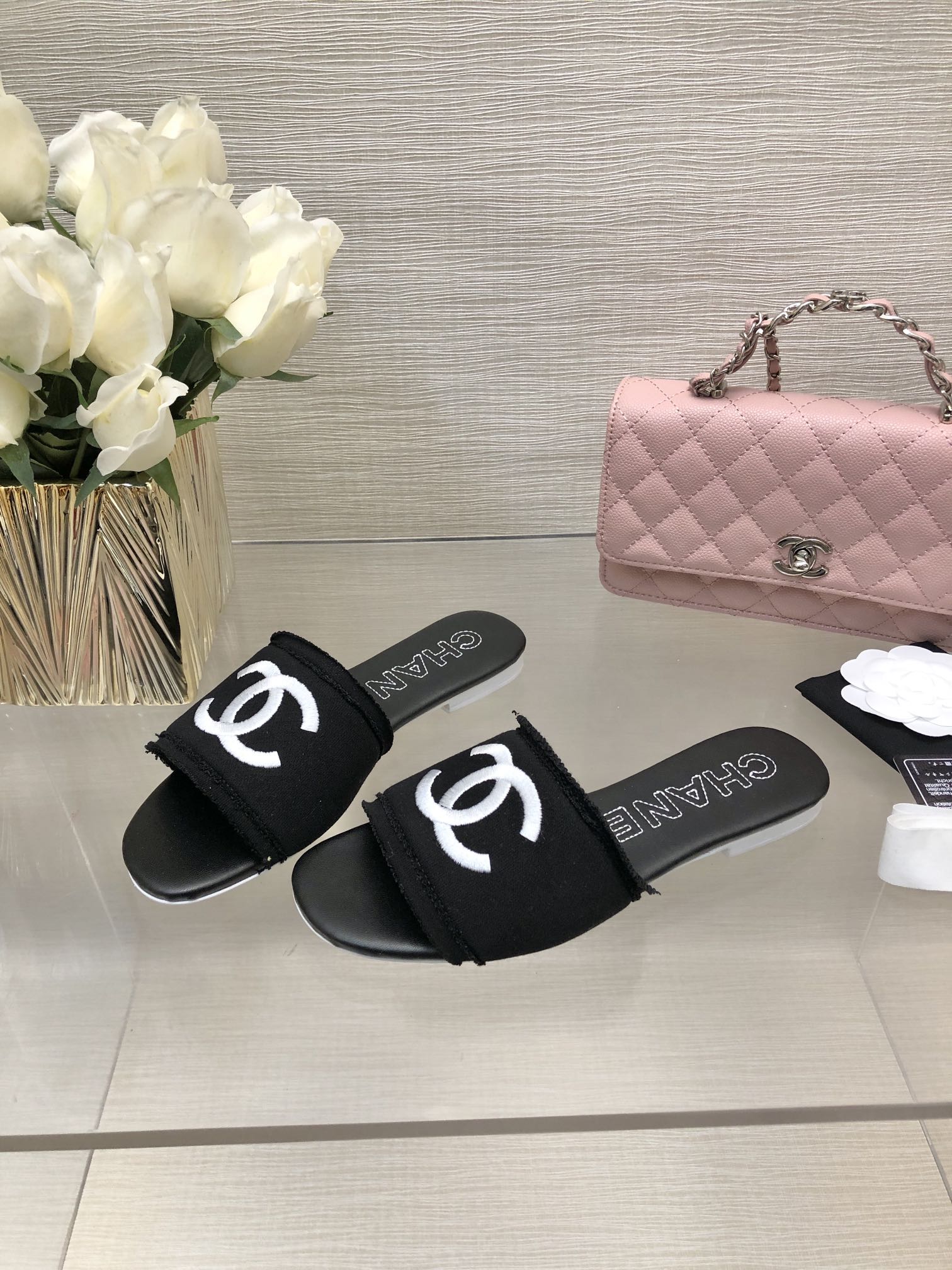 CC 25C Slippers Black Fabric Material 212964