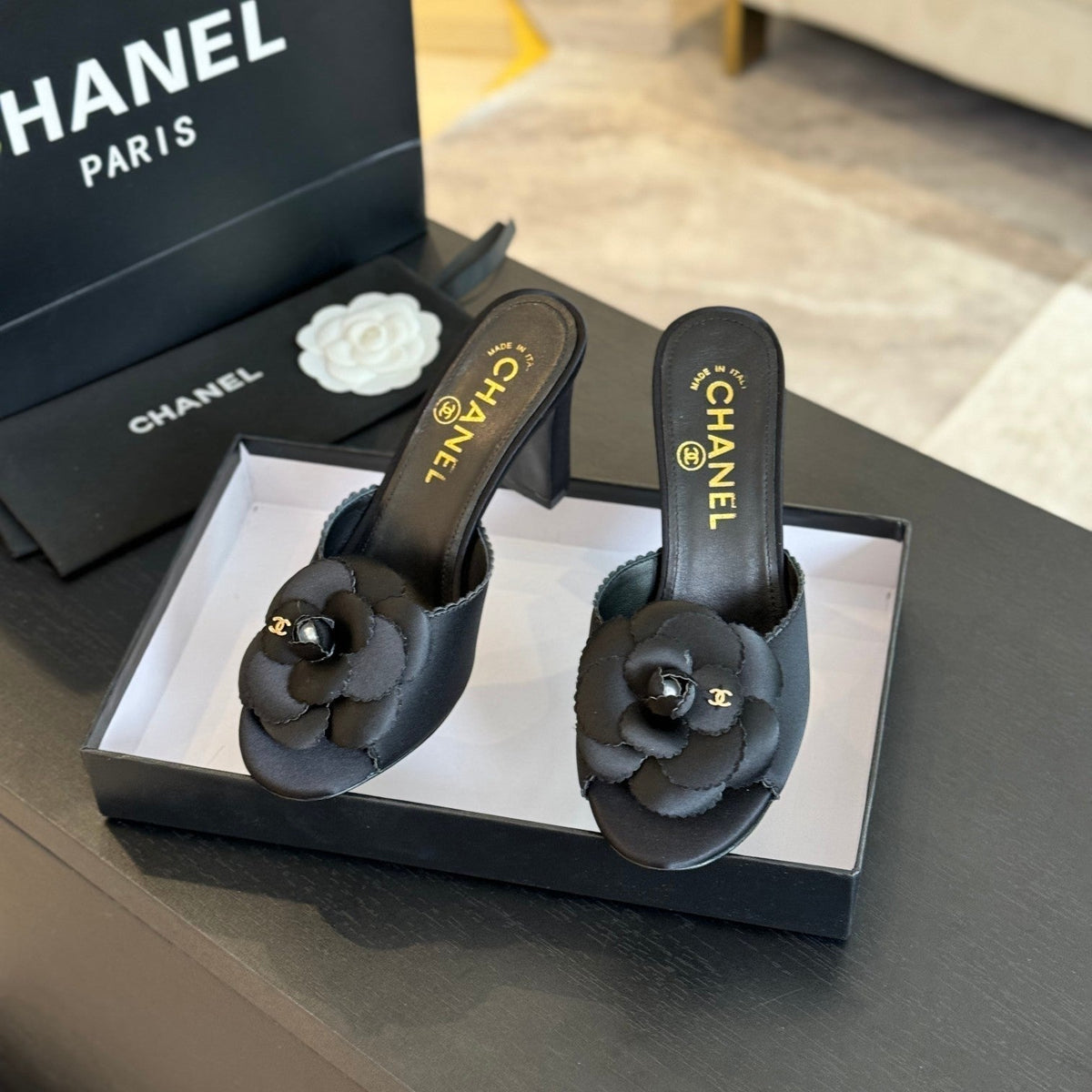 CC Mules 80mm Black Matte Fabric