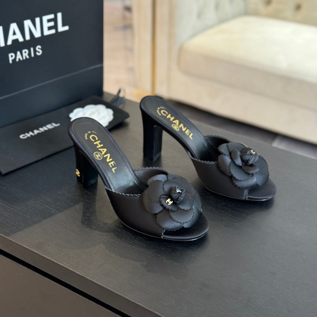 CC Mules 80mm Black Matte Fabric