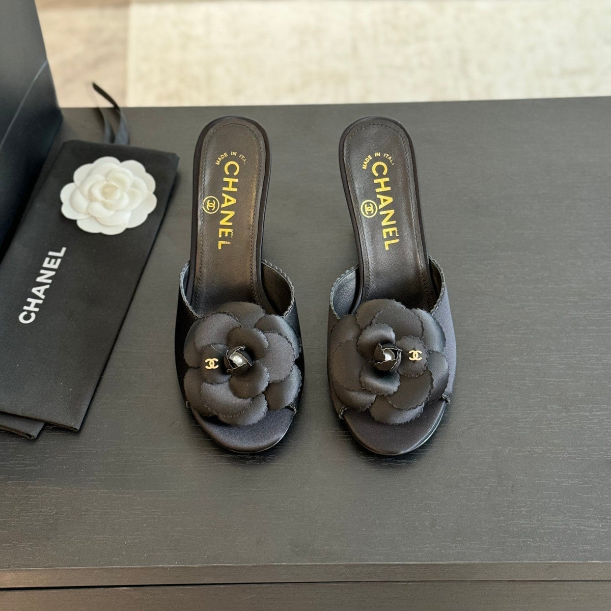 CC Mules 80mm Black Matte Fabric