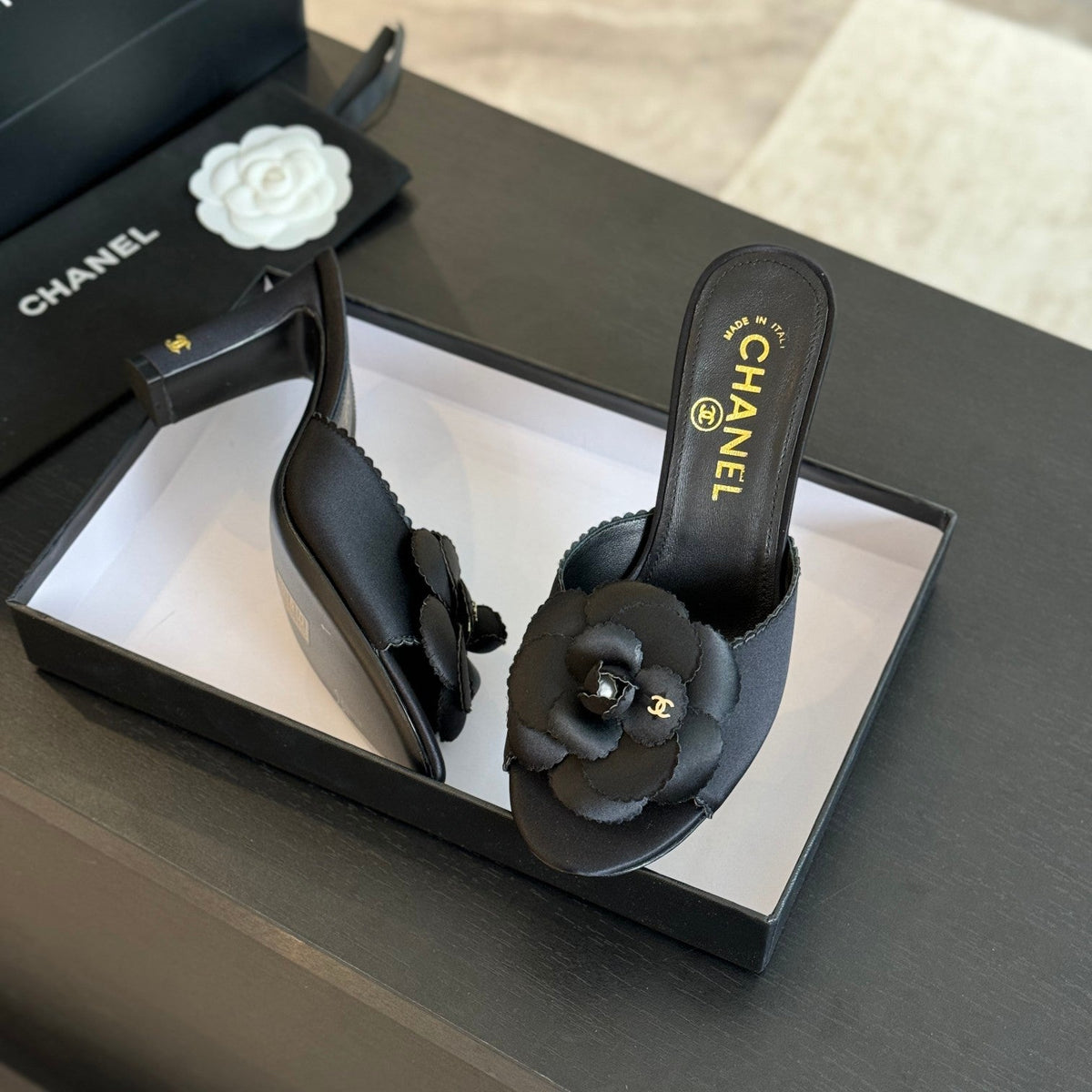 CC Mules 80mm Black Matte Fabric