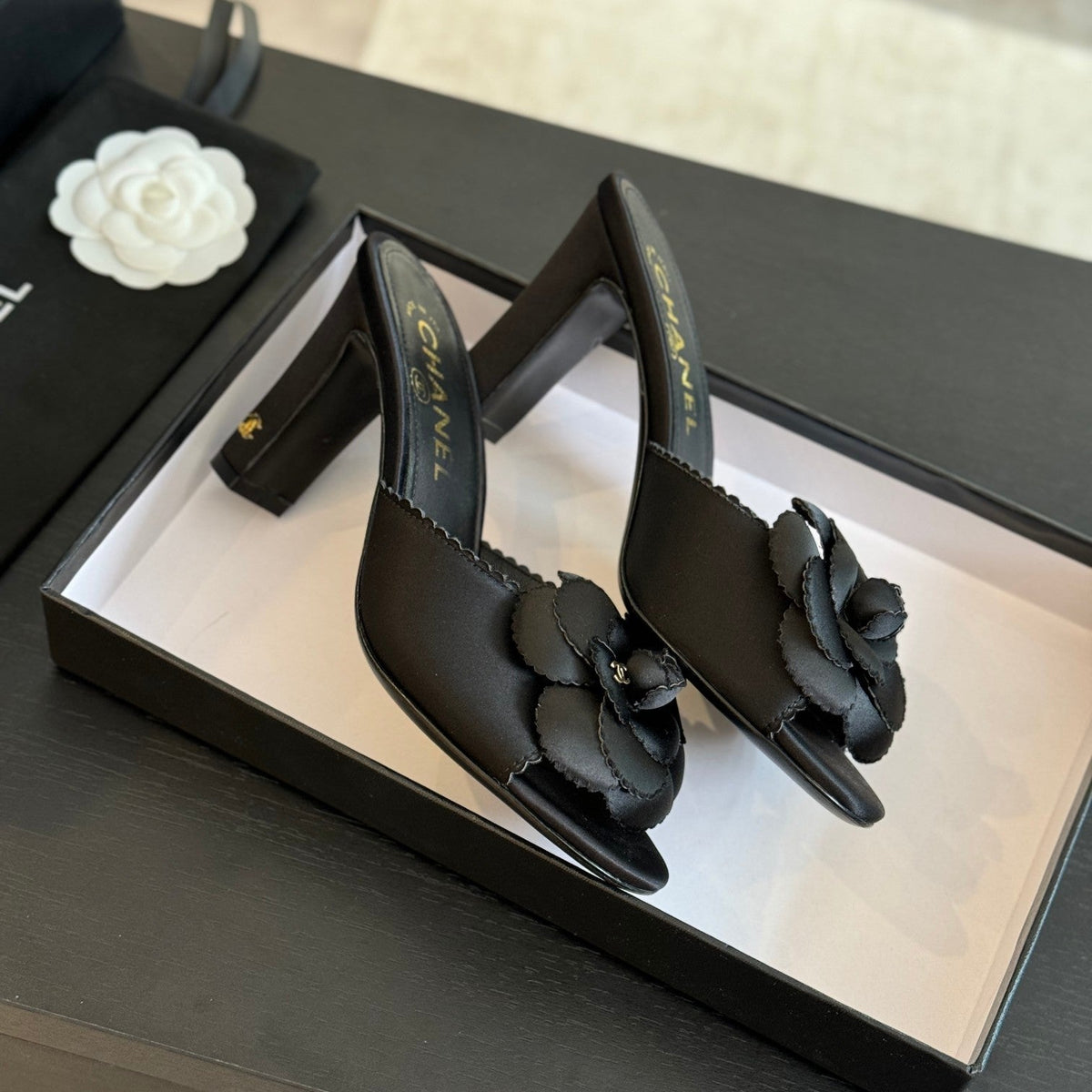 CC Mules 80mm Black Matte Fabric