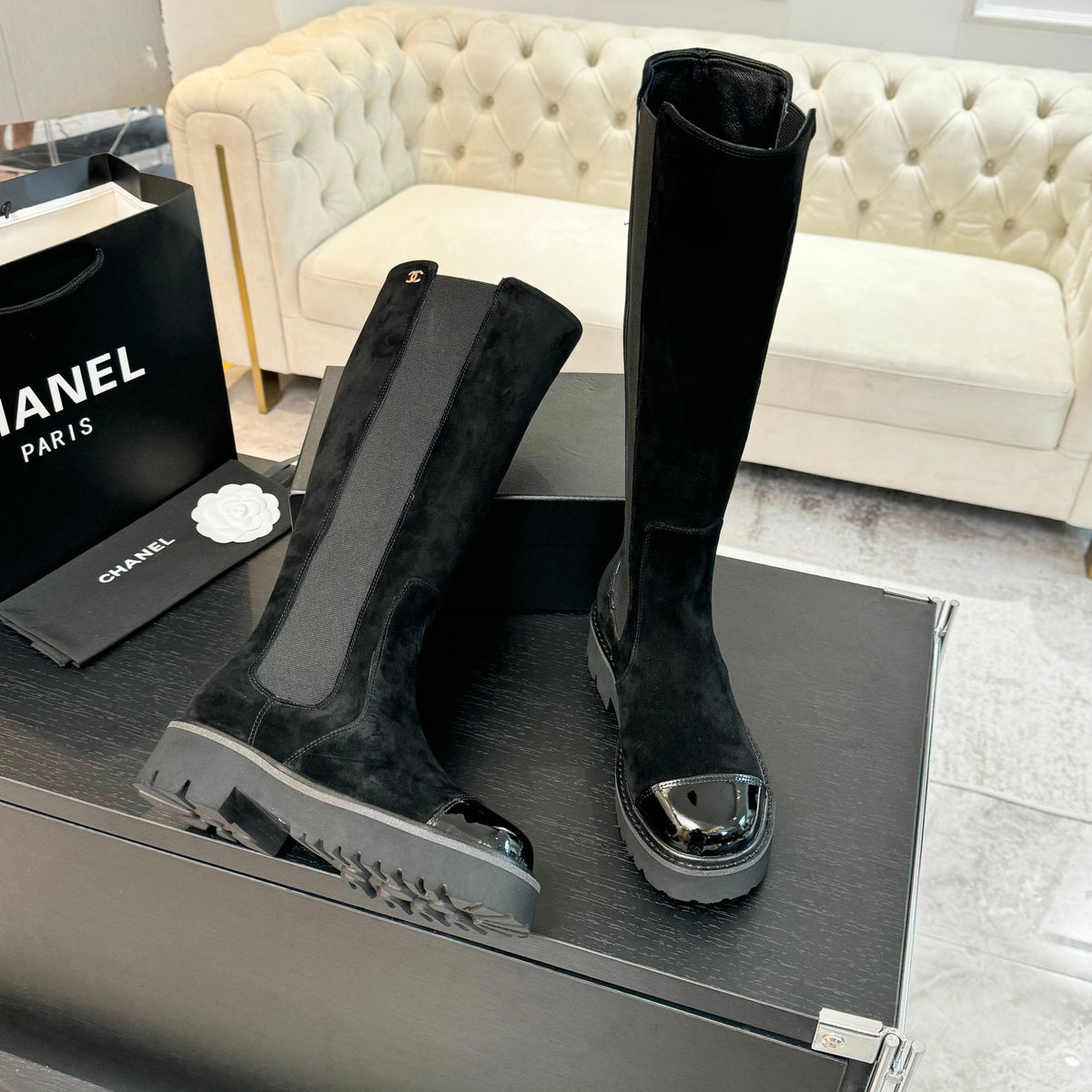 CC Chelsea High Boots Black Suede And Cowhide