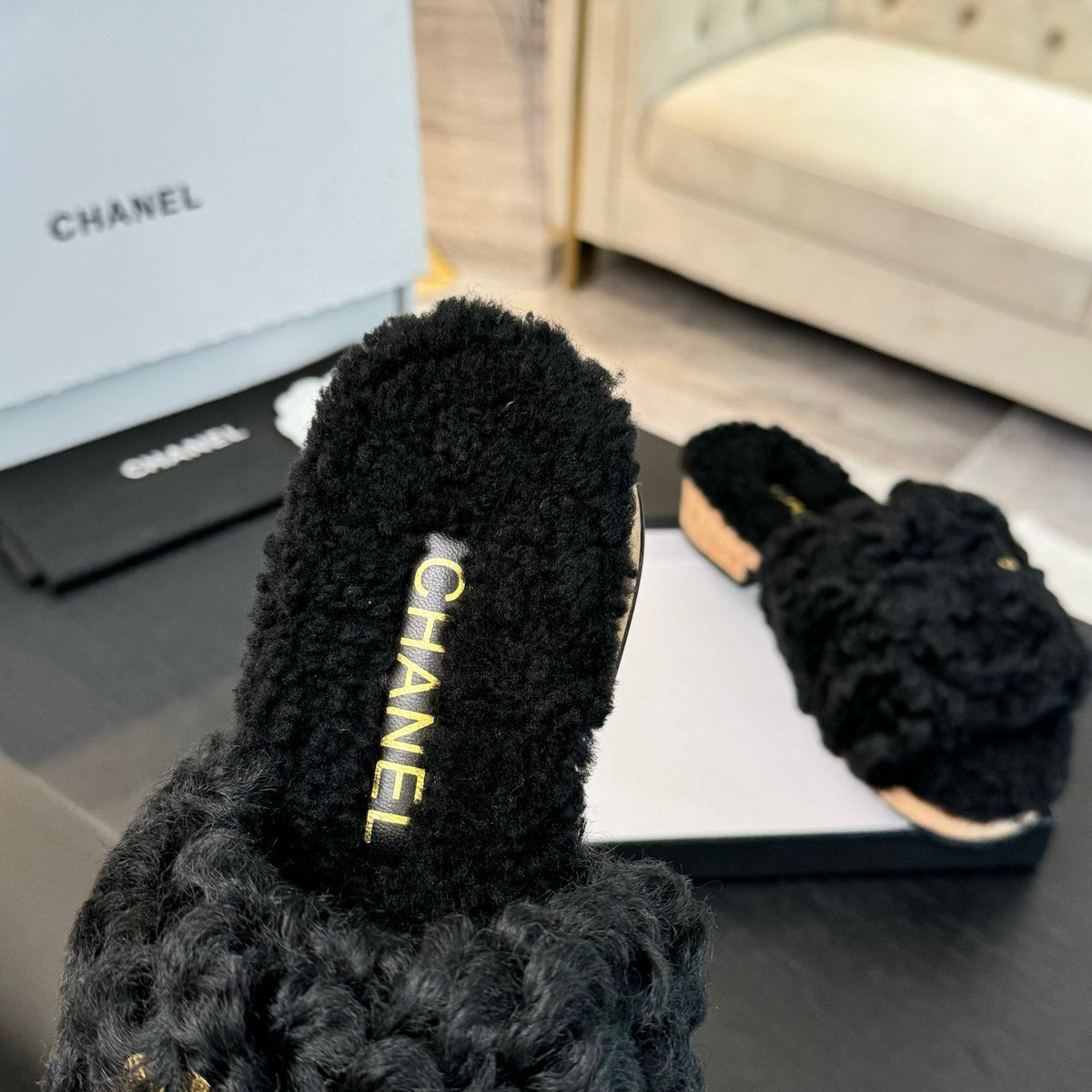 CC Slippers Black Fleece Wool