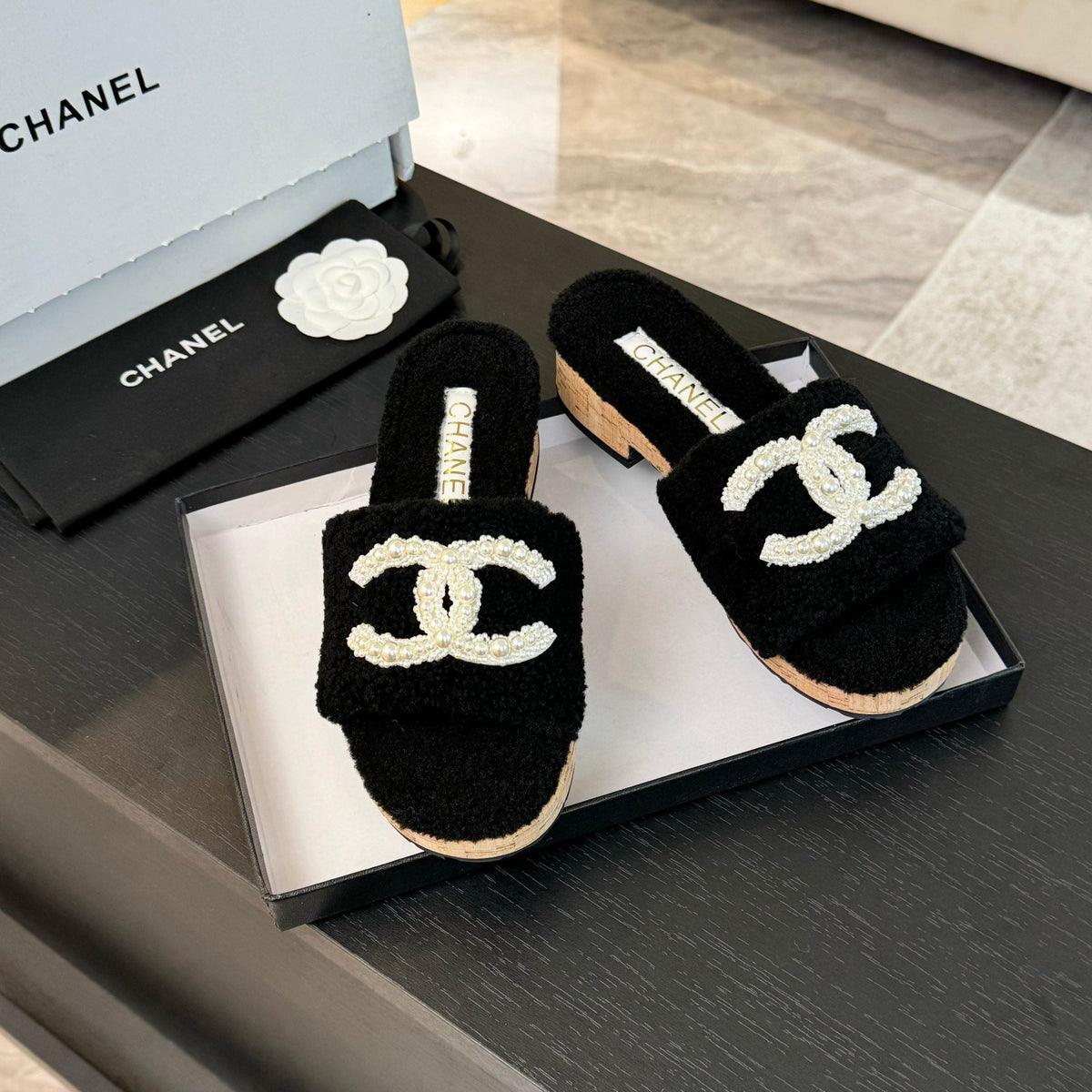 CC Slippers Black Wool