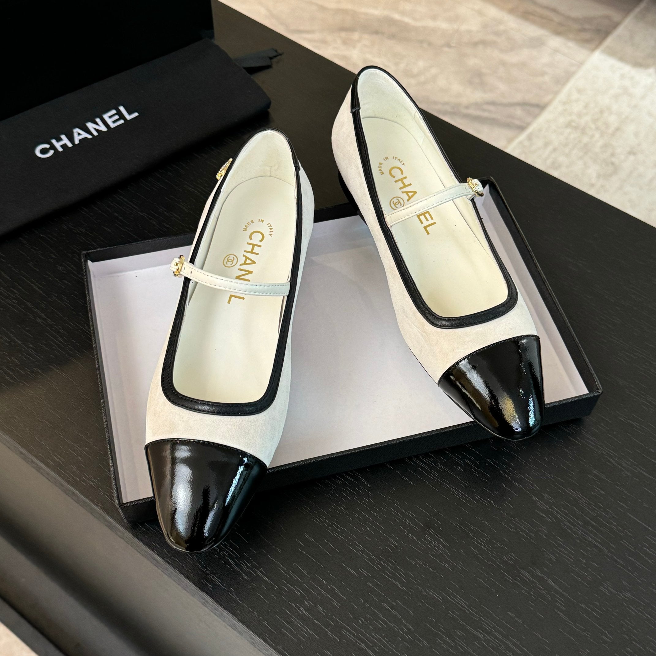 CC Mary Jane Black White Suede