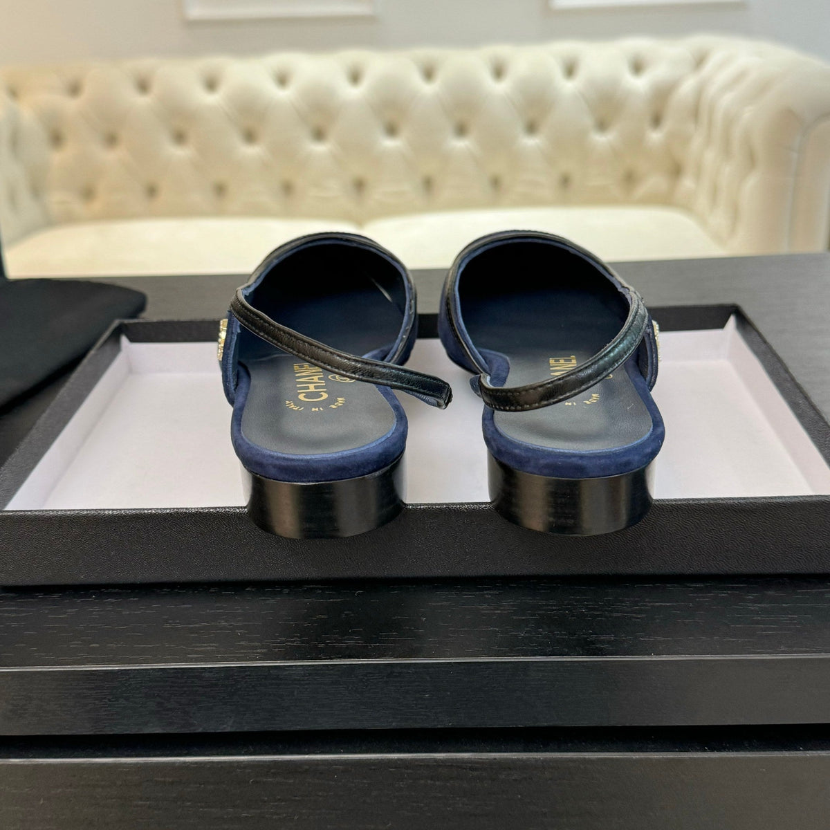 CC Slingback Black Drak Blue Suede