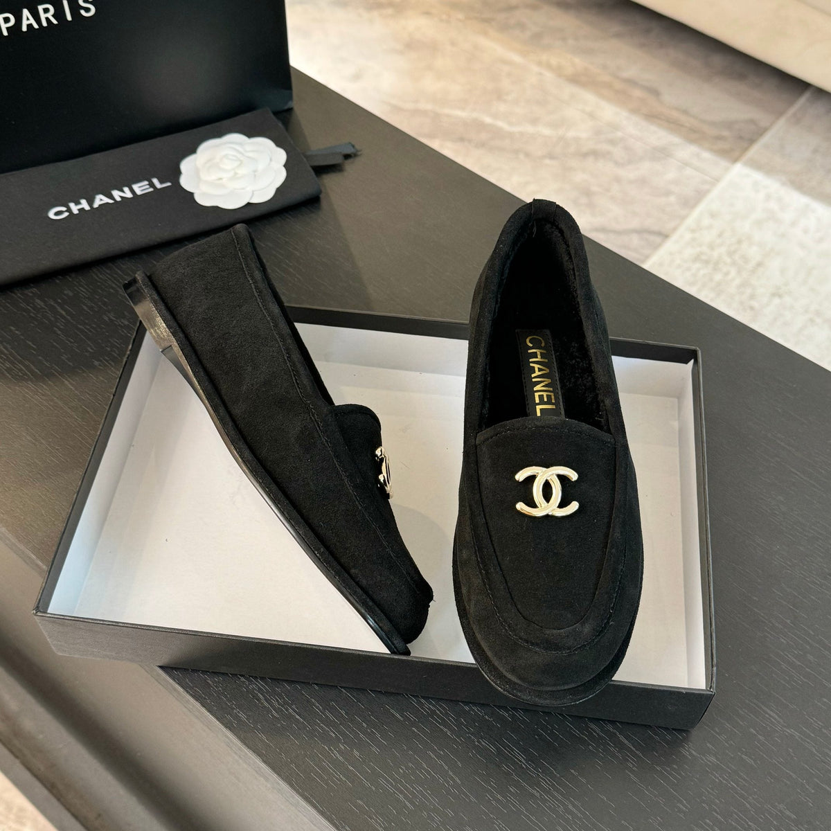 CC Moccasins Black Suede And Wool