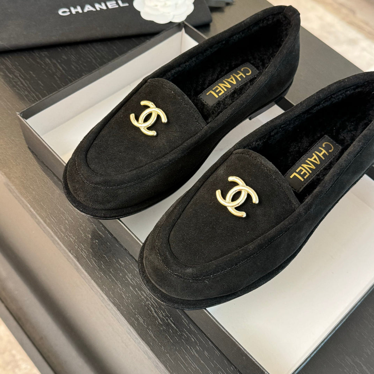 CC Moccasins Black Suede And Wool
